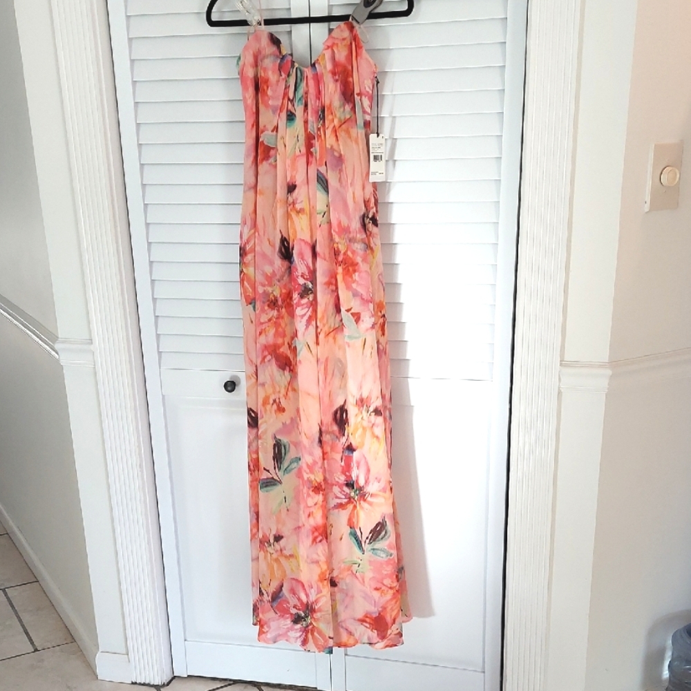 Liv Foster "BROOKE" Dress, Size 8, Strapless, Coral Multi, Chiffon, Lined, NEW! - Picture 7 of 15